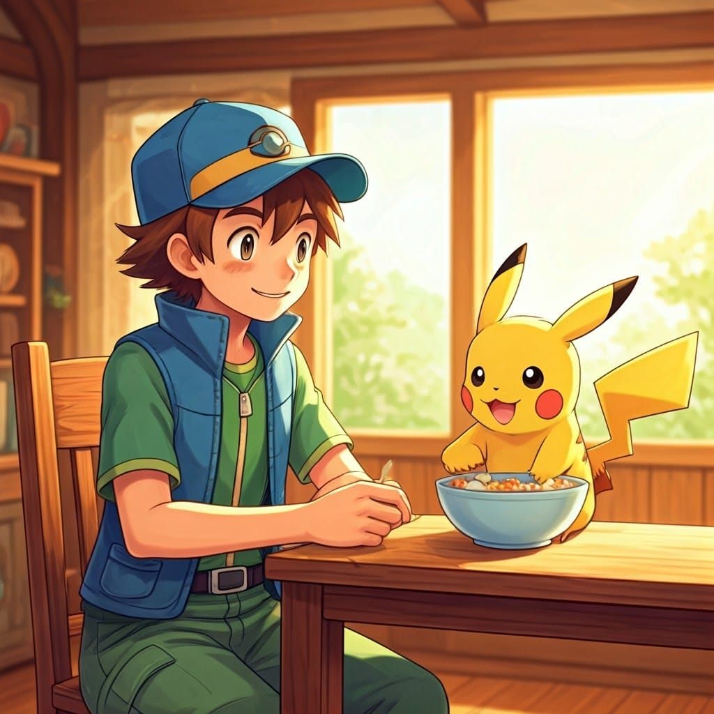 Whimsical Morning Breakfast with Ritchie and Pikachu