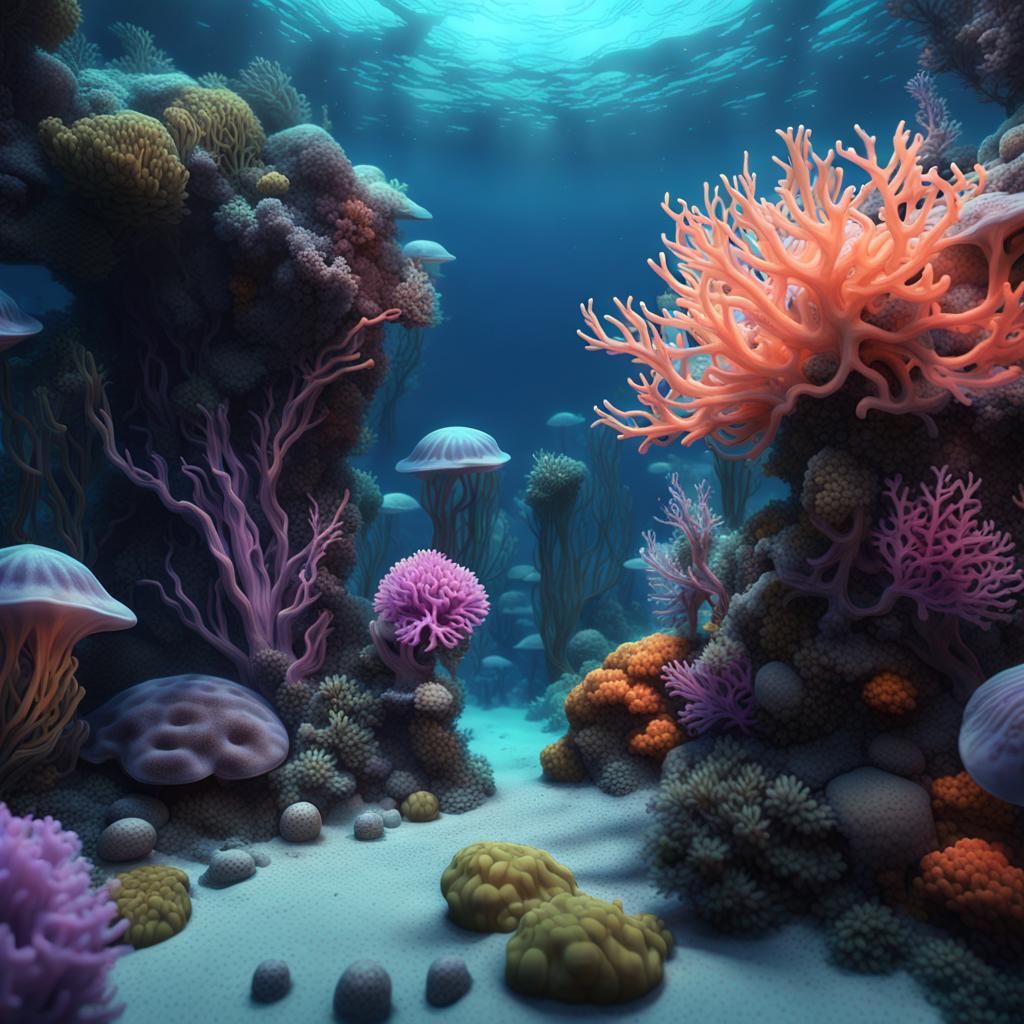 Surreal Underwater Scene in 1950s Science Fiction Style