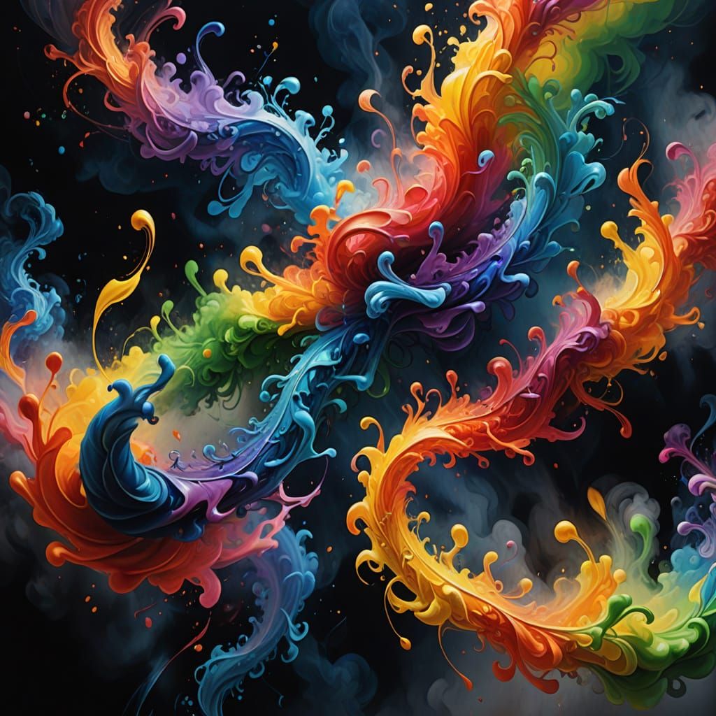 Chromo Phobia Running from Rainbow Smoke: Surreal Oil Painti...