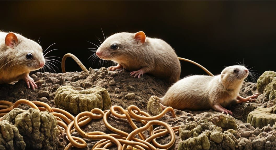 mole rats eating worms