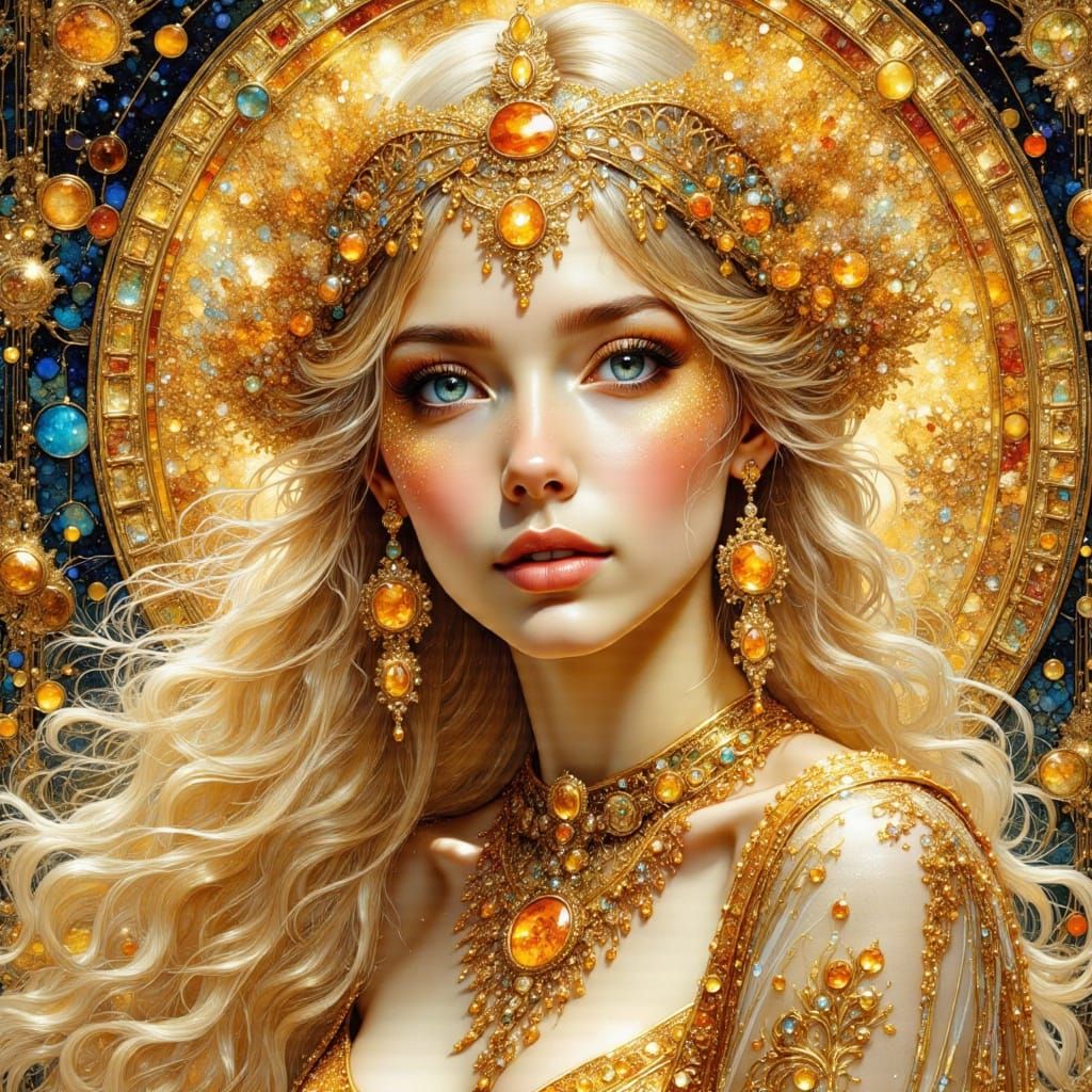 Golden Art Nouveau Woman with Sparkling Details