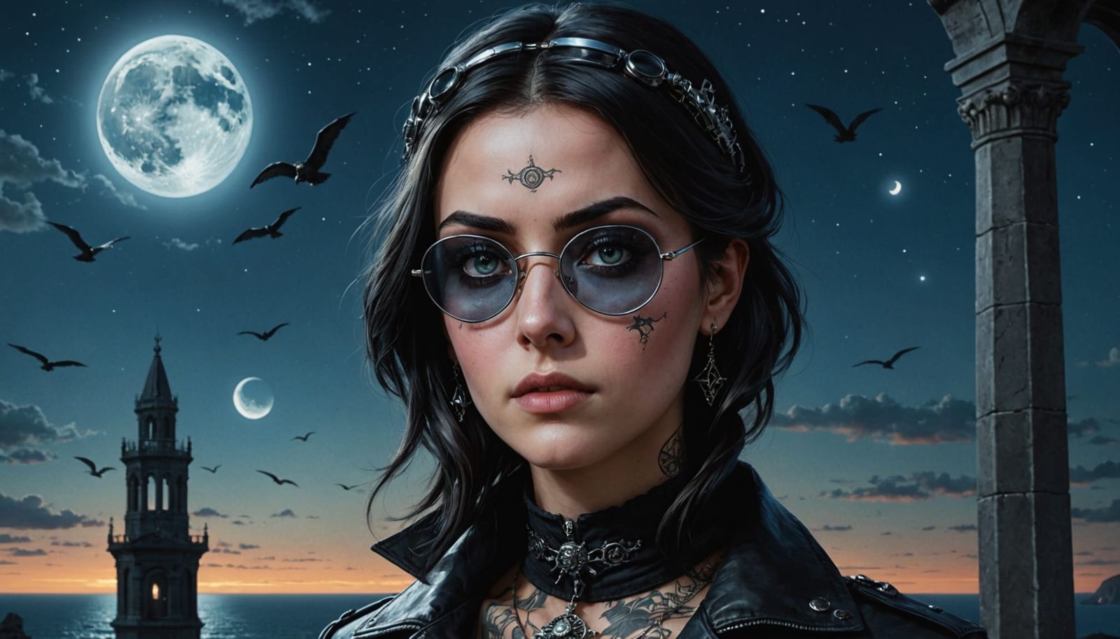 Surrealist Gothic Goddess with Aviator Glasses