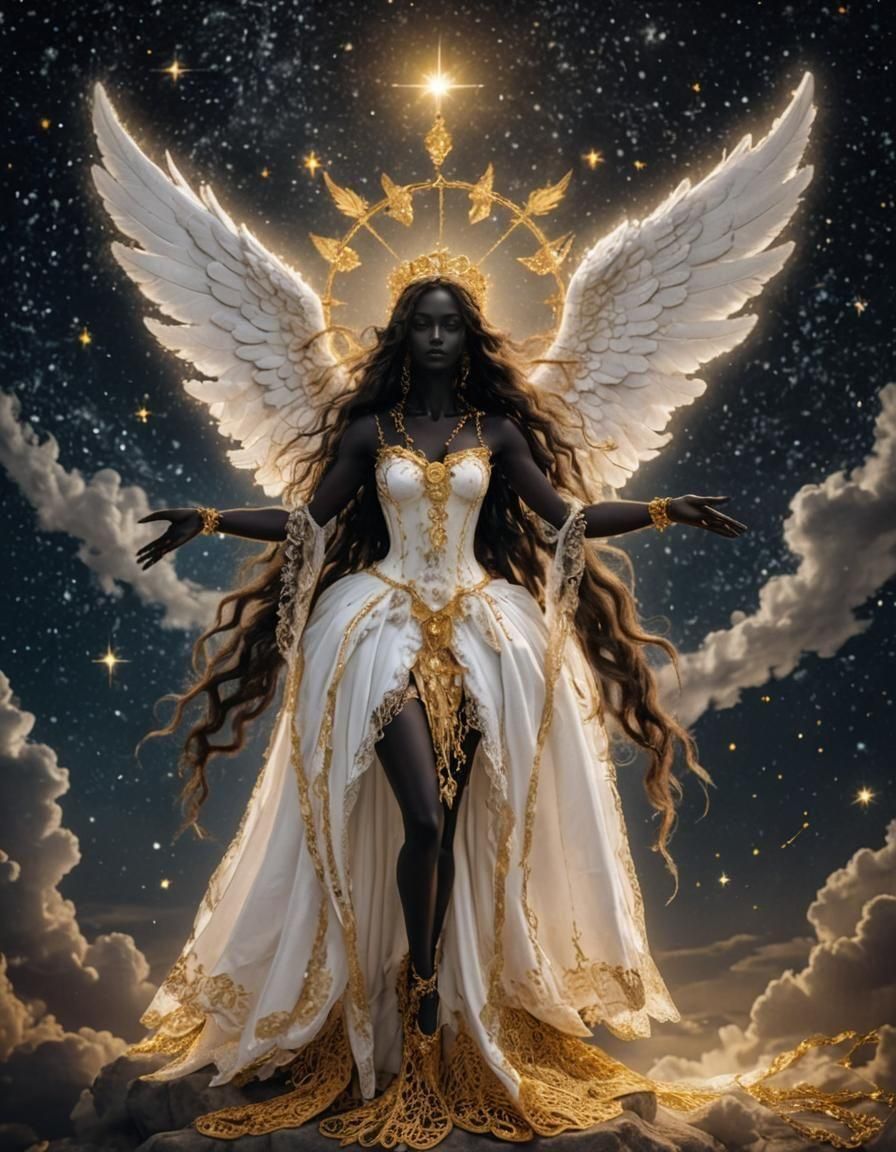 Celestial Angel with Golden Halo and Intricate Wings