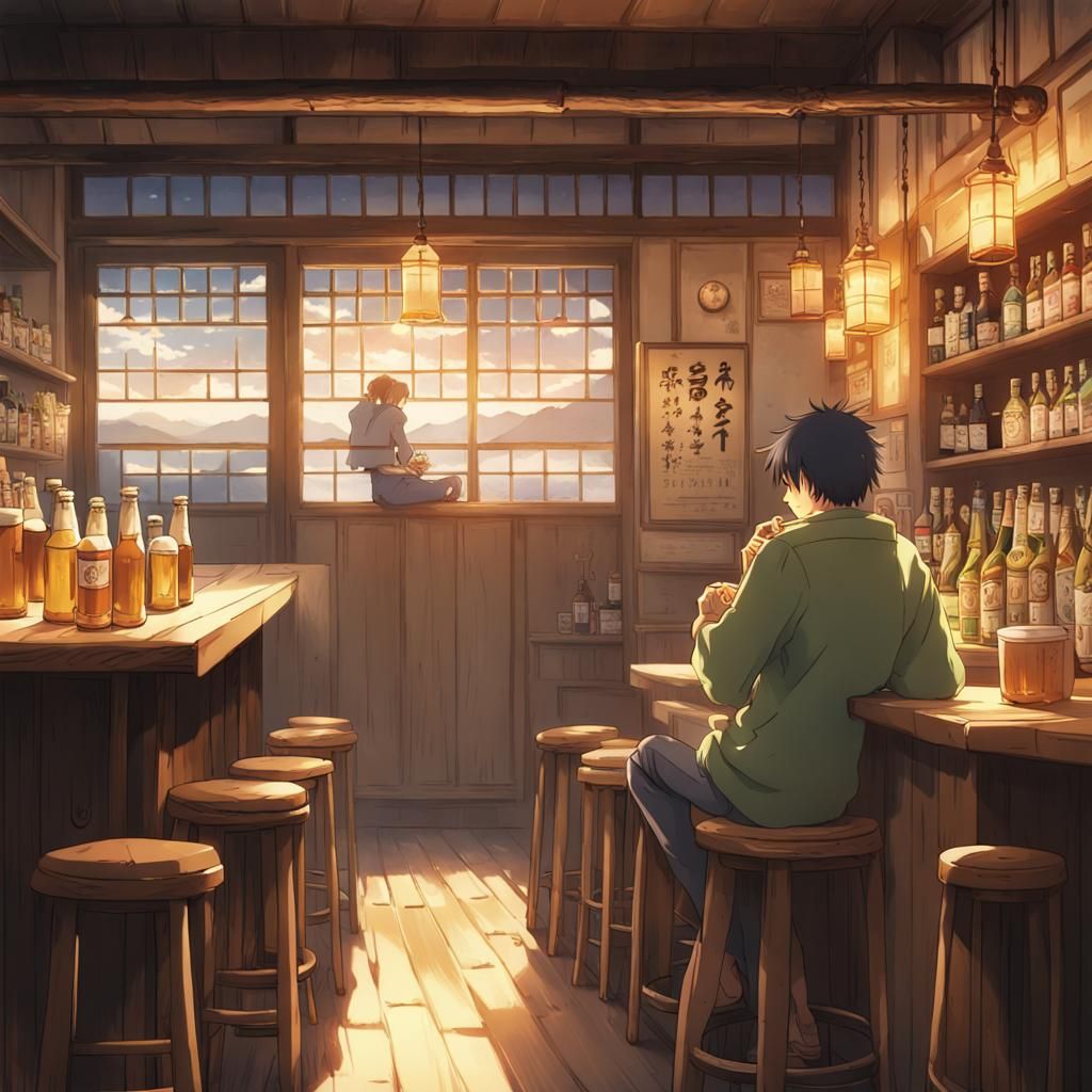 Man Relaxing at a Traditional Japanese Tavern