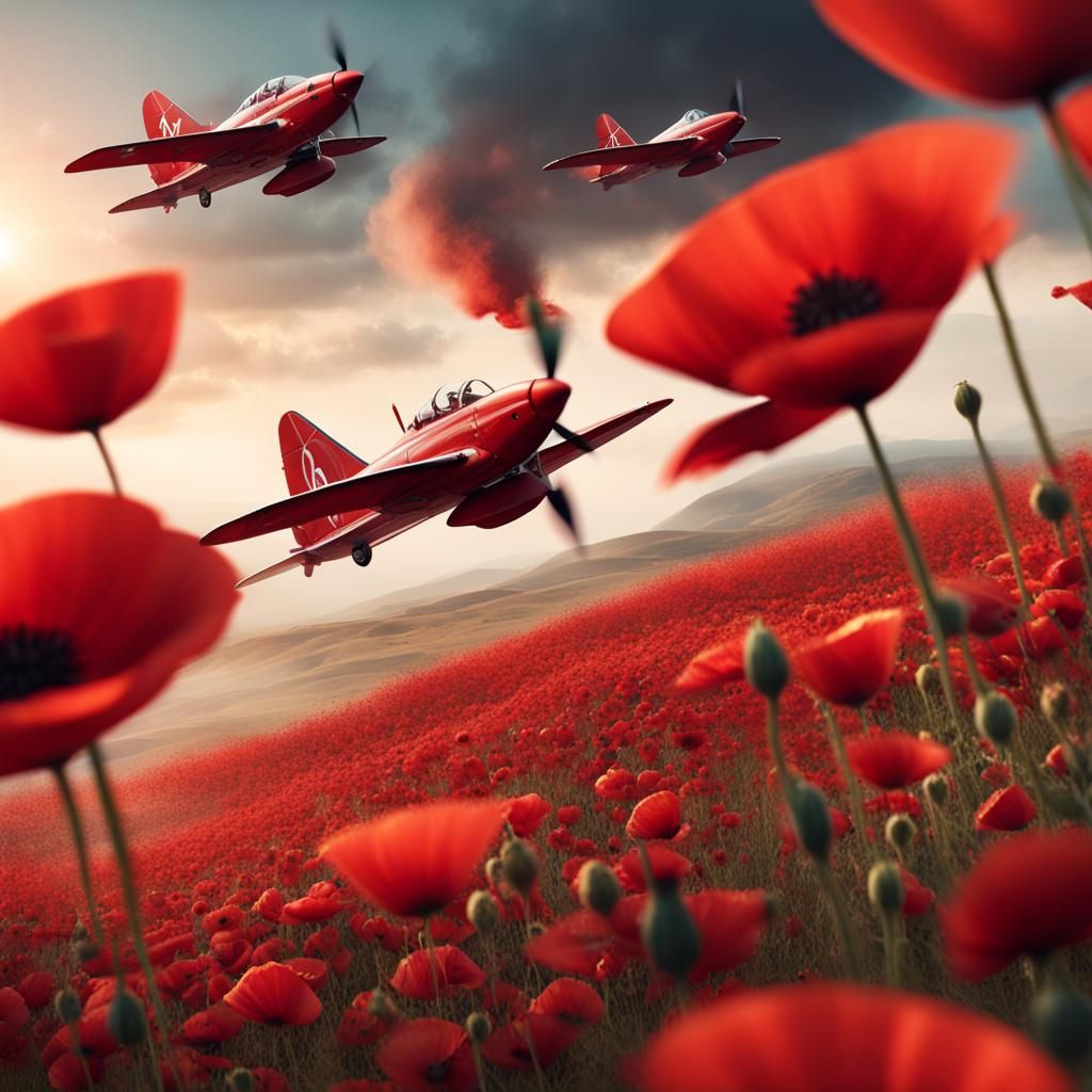Fantastical Red Arrow Planes Soar Over Vibrant Poppies in St...