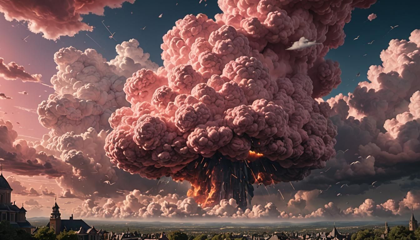 Pink Atomic Bomb with Heart Cloud: Digital Painting