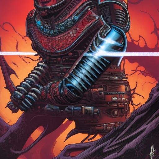Cybernetic Warrior in Comic Book Art Style