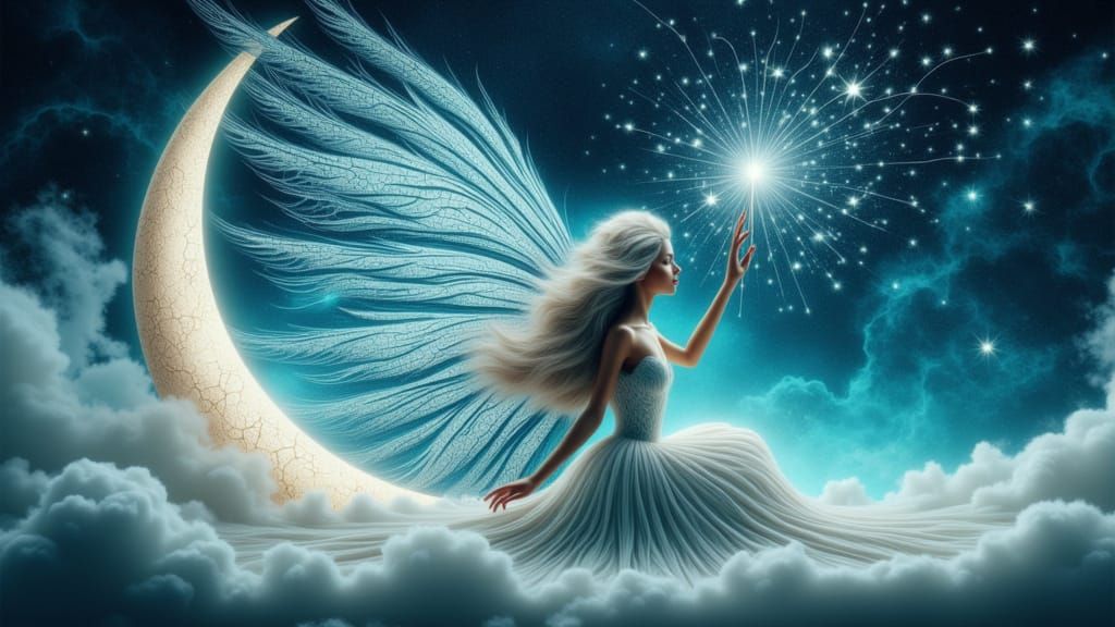 <lora:PIANO FAIRY:1.0> A celestial scene featuring a fairy, ...