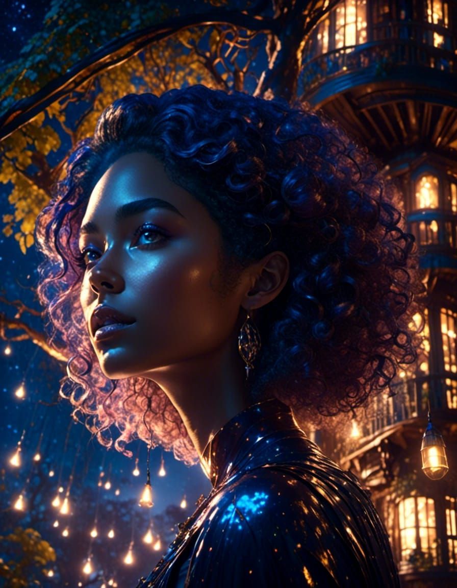 Mystical Library Treehouse Portrait in Cinematic Style