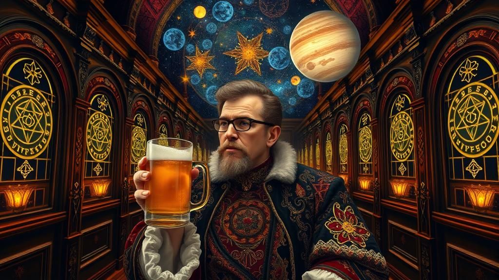 Regal Beer Connoisseur in Lavish Tudor Attire Stargazing wit...