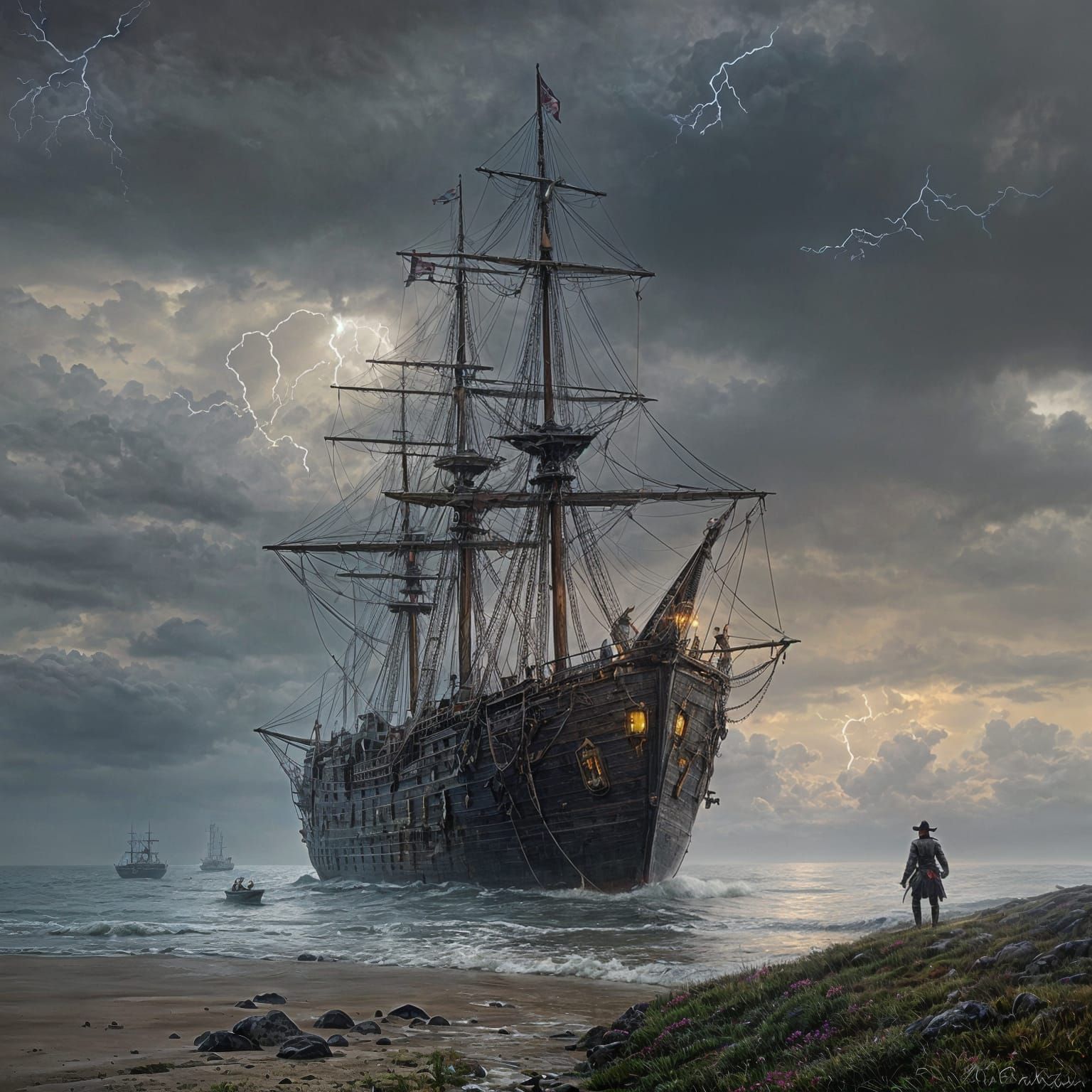 Tattered Pirate Flag in a Stormy Sky