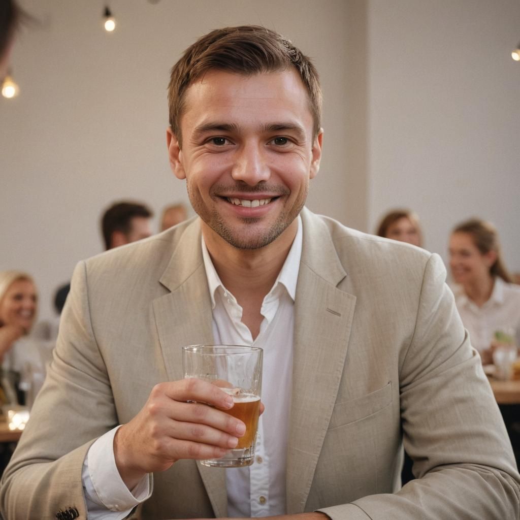 Warm Portrait of a 35 Year Old Slavic Man with Close-Up Deta...