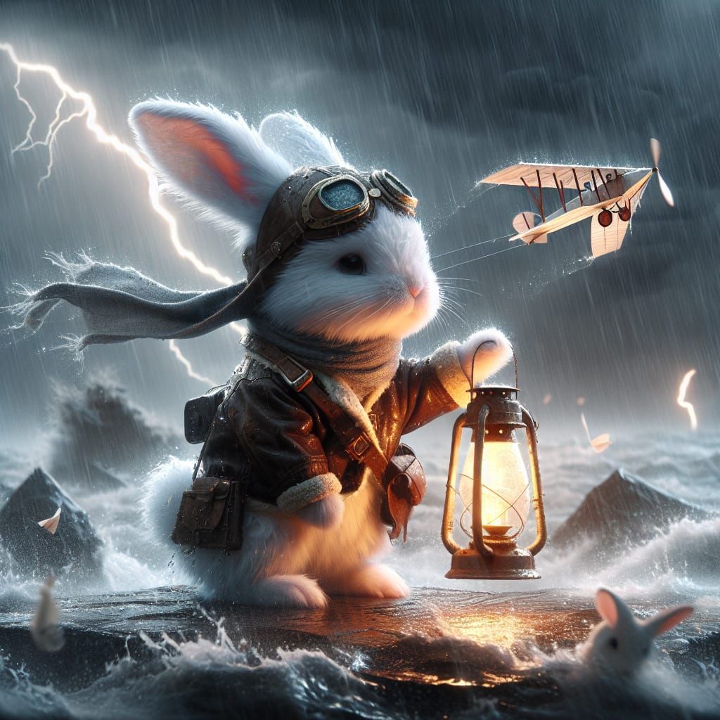 Adorable Bunny Soars Through Stormy Sky in WWII-Style Flight...