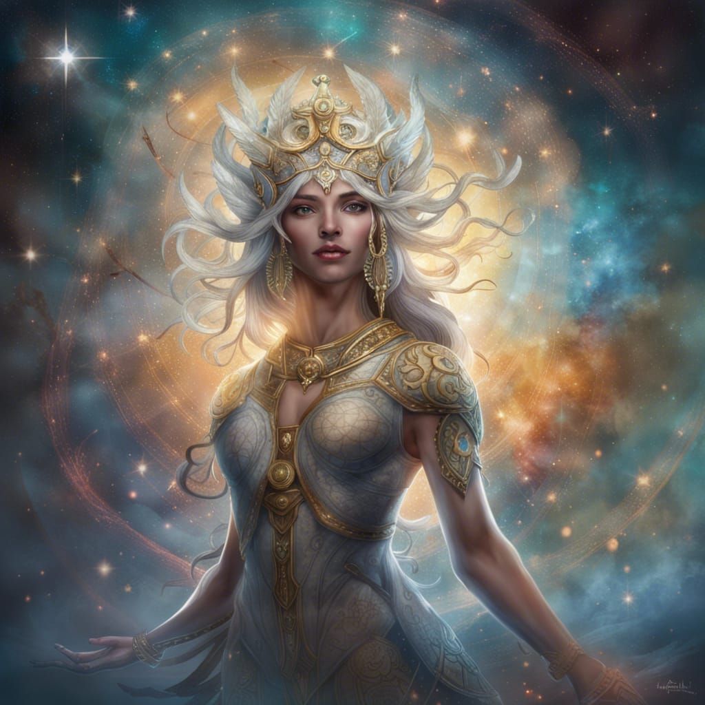 Ethereal Fantasy Goddess Amidst Glowing Mushrooms in Iridesc...