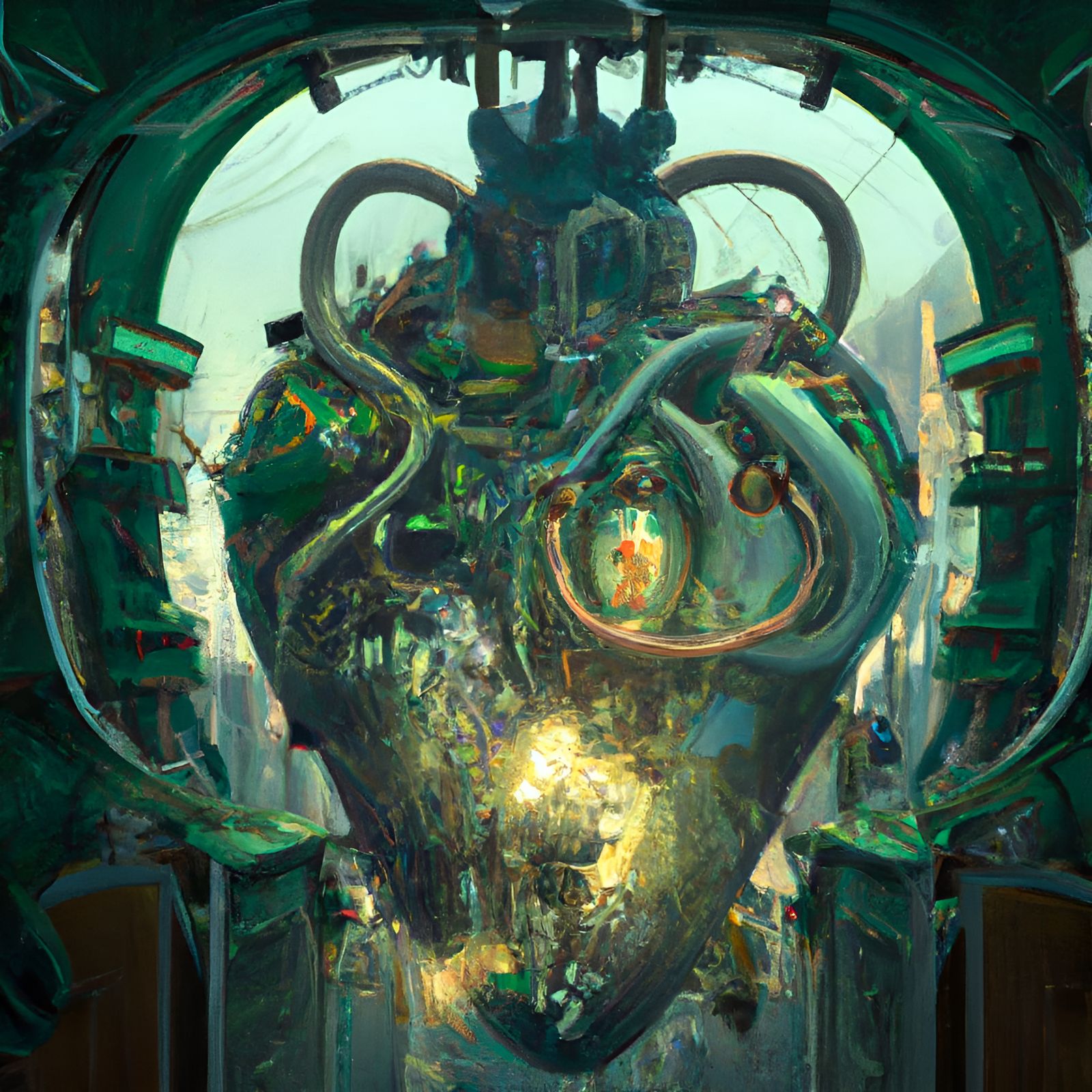 Complex Emerald Heart Interior: Digital Illustration