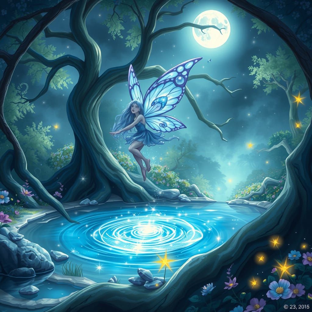 Dreamlike Fairy in a Moonlit Forest