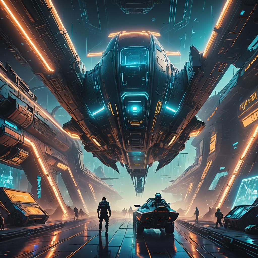 Ancient Egyptian Cosmonauts in Neon Sci-Fi Odyssey