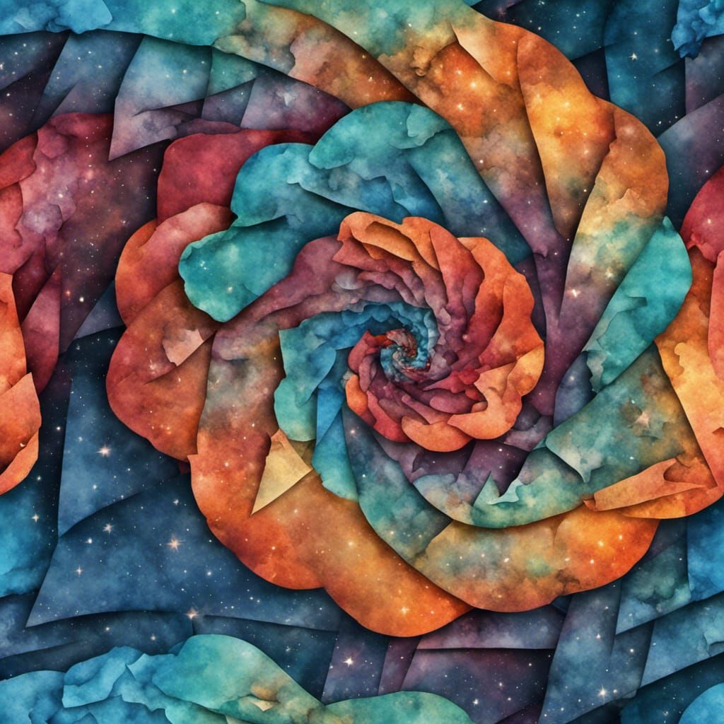 Realistic 3D Spiral Star Nebula Cloud, Torn Paper Collage, P...