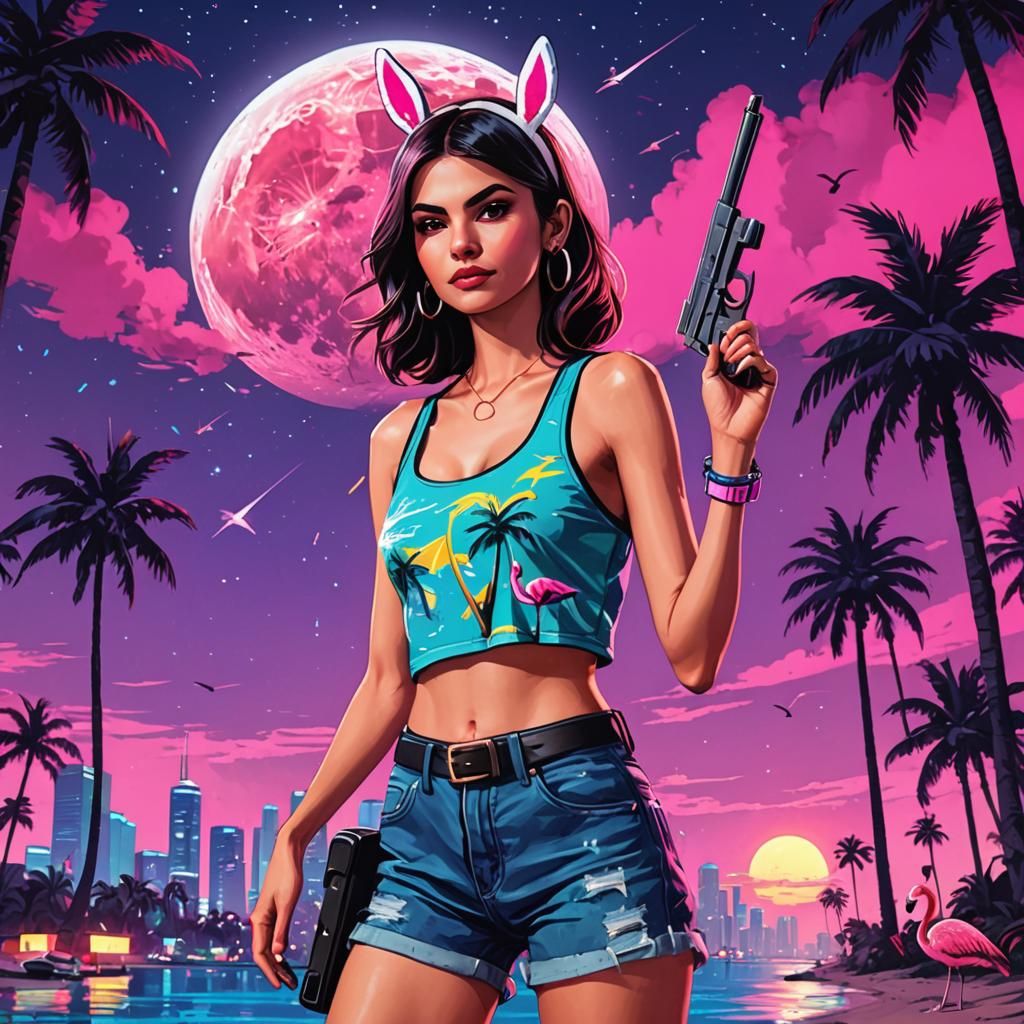 Victoria Justice in Retro Wave Glory with Galaxy Tank Top an...