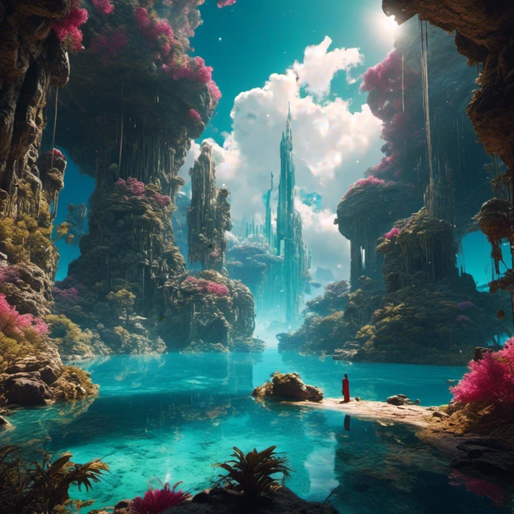 Epic Cinematic Island Oasis in Maximalist Style