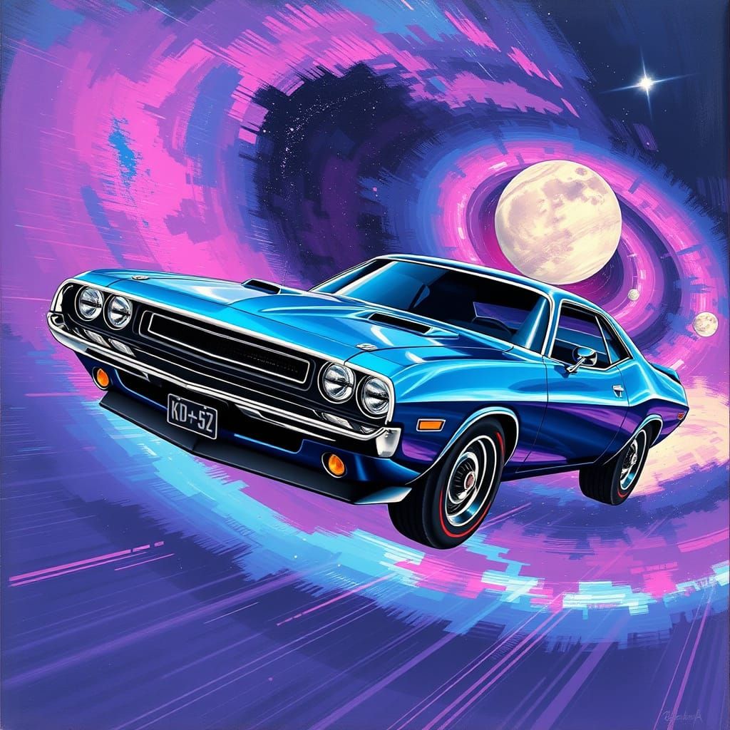 Galactic Dodge Challenger Speeds Through the Cosmos
