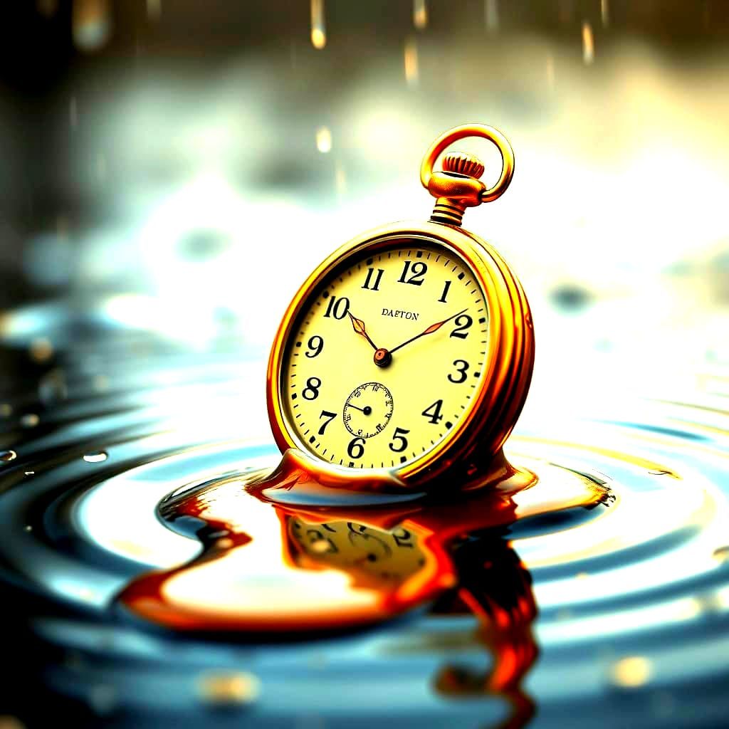 Surreal Autumn Scene with Melting Golden Pocket Watch
