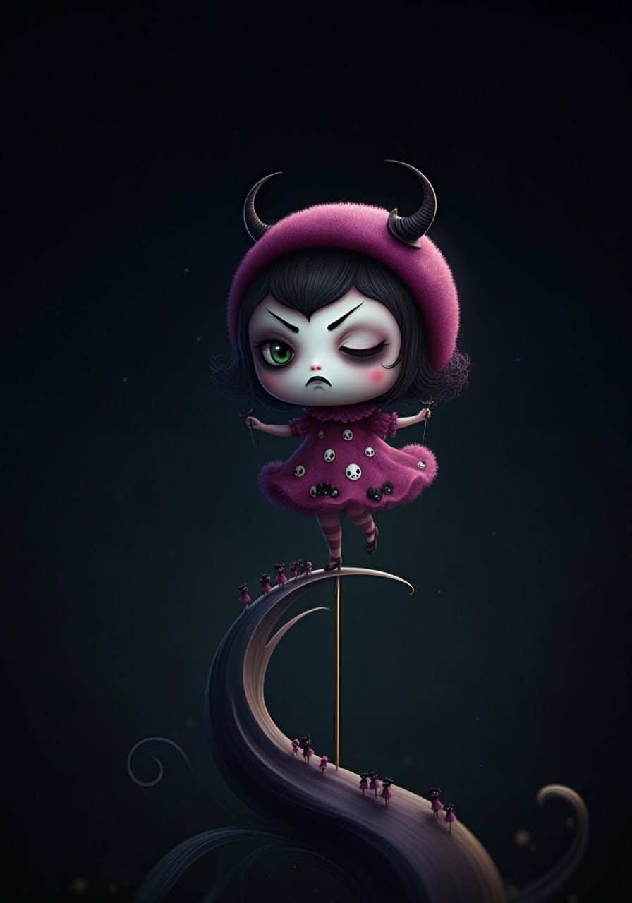 Teeny Tiny Ditzy Goths Turning a Grimacing Wink Dancing on the Points on the Curve of a Pin