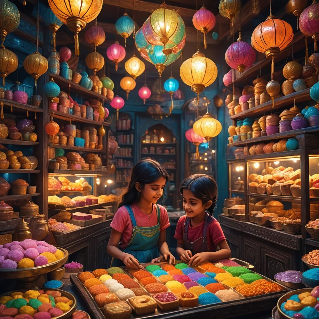 Vibrant Indian Sweet Shop of Wonder