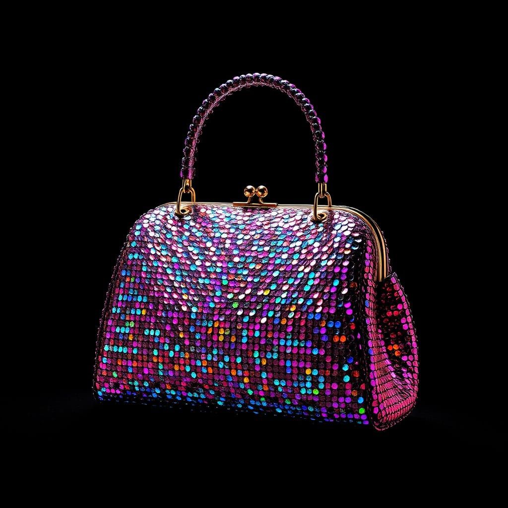 Luxurious Iridescent Sequined Handbag in Art Deco Style