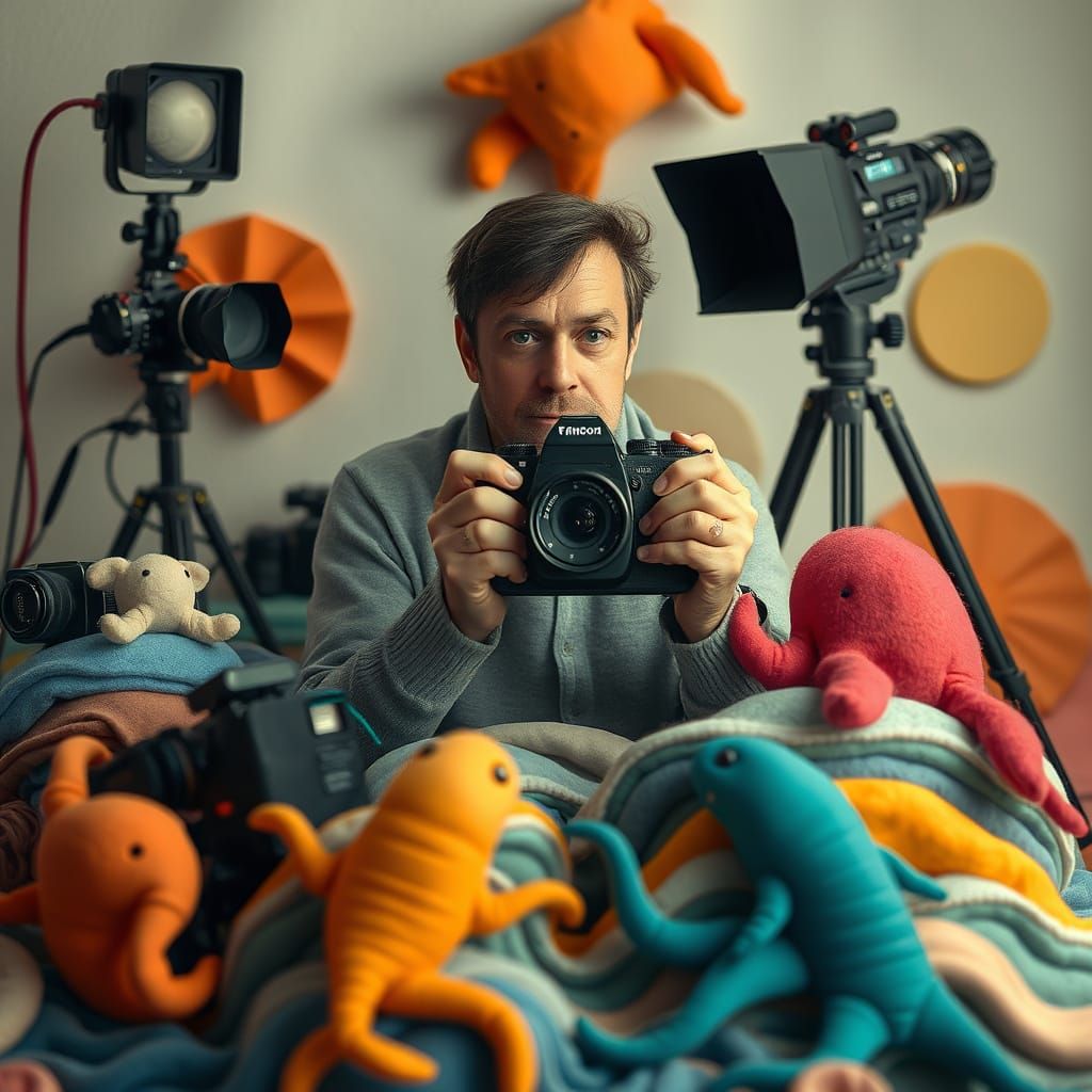 Whimsical Photographer in Felt Texture Studio