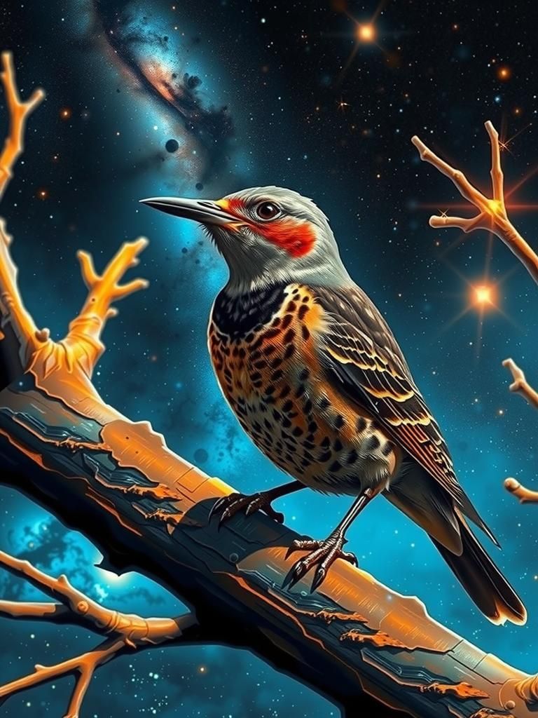 Majestic Northern Flicker Silhouette Against Double-Exposed...