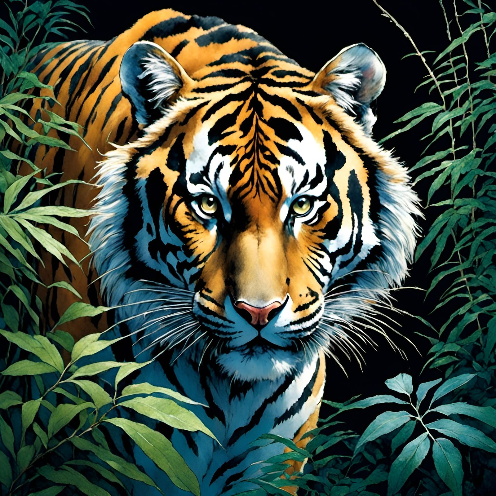 Mystical Tiger Emerge from Jungle Shadows