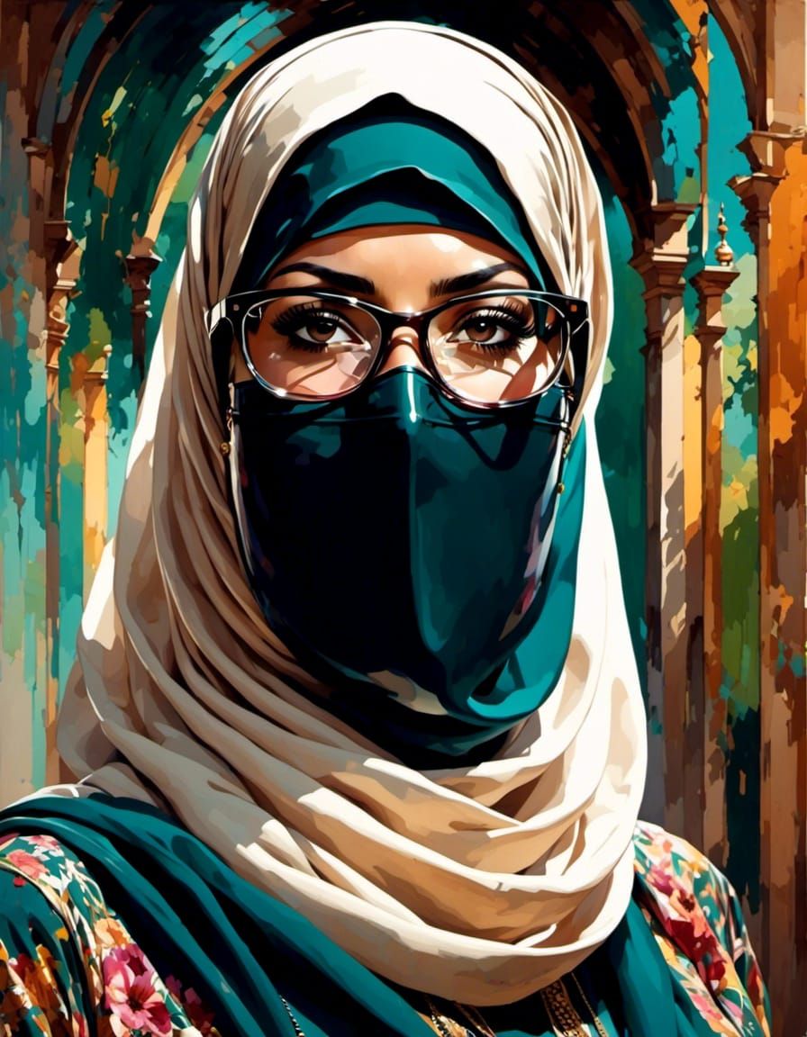 Niqab Woman Portrait in Pop Art Style
