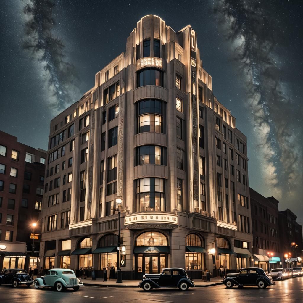 Vintage Art Deco Building Under Nighttime Sky