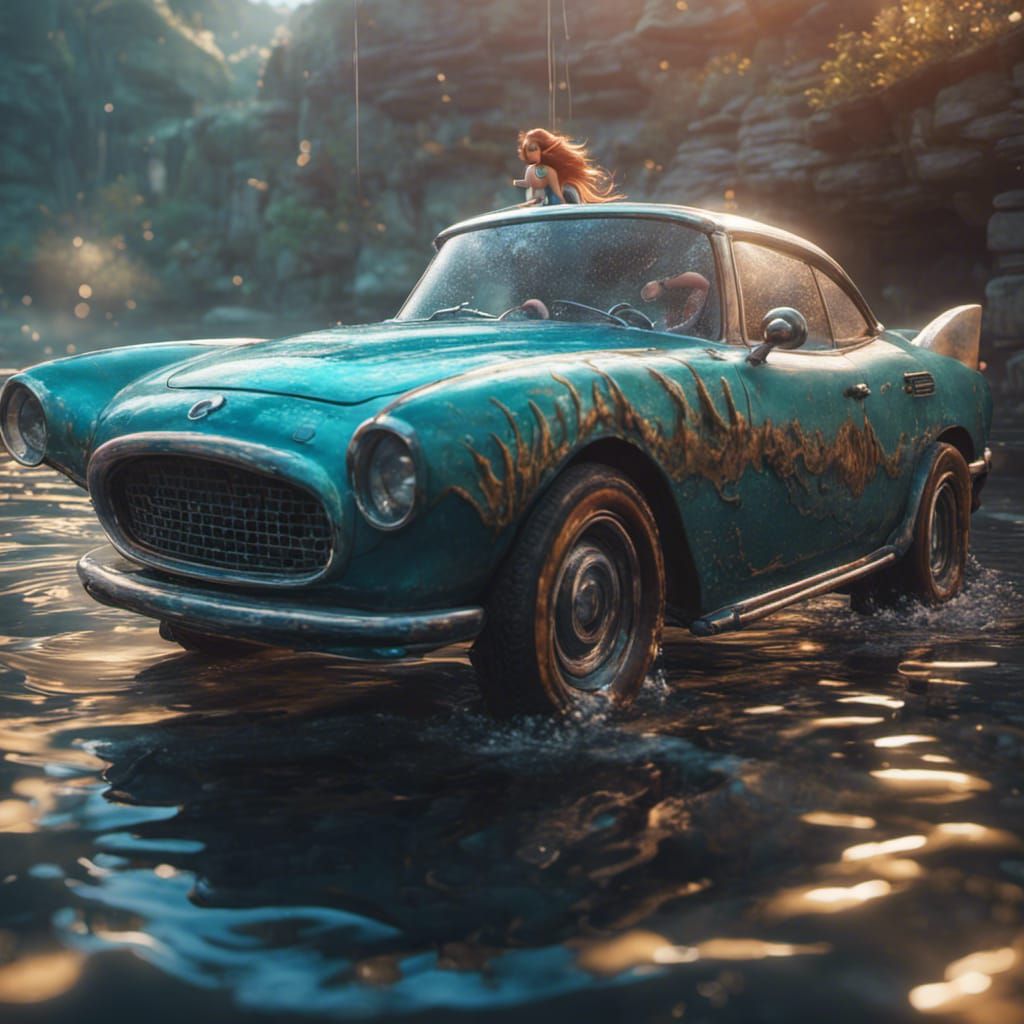 Mermaid Cruises Through a Futuristic Fishbowl Car in Epic 3D...