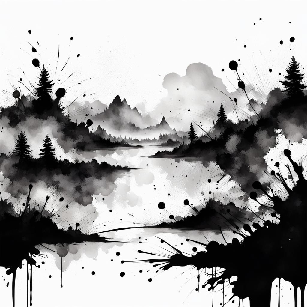 Vibrant Abstract Ink Landscape