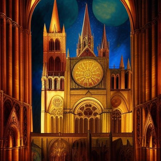 Surreal Chartres Cathedral Illuminated by Vibrant Stained Gl...