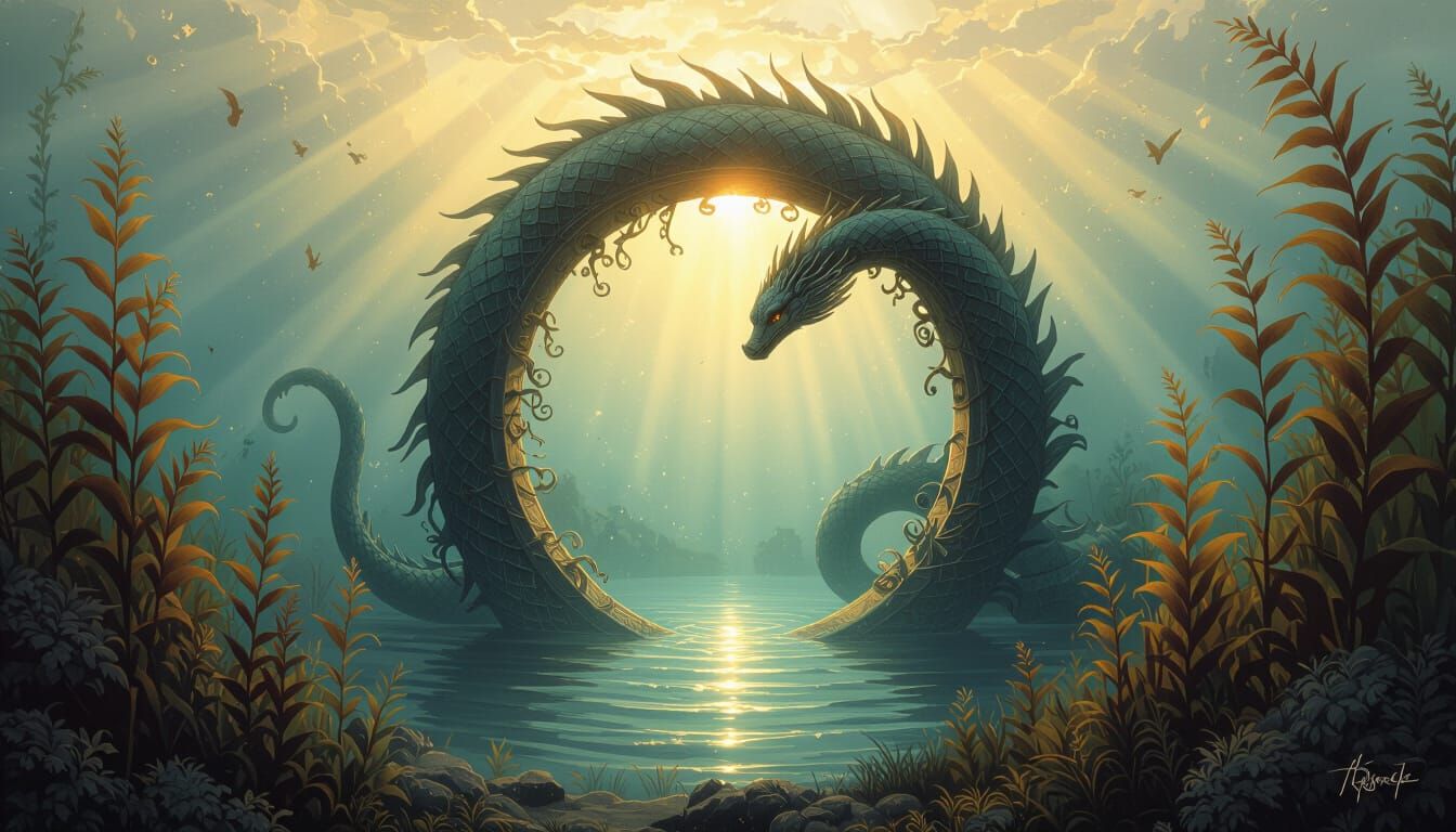 Mythical Sea Serpent Guardian in Kelp Forest