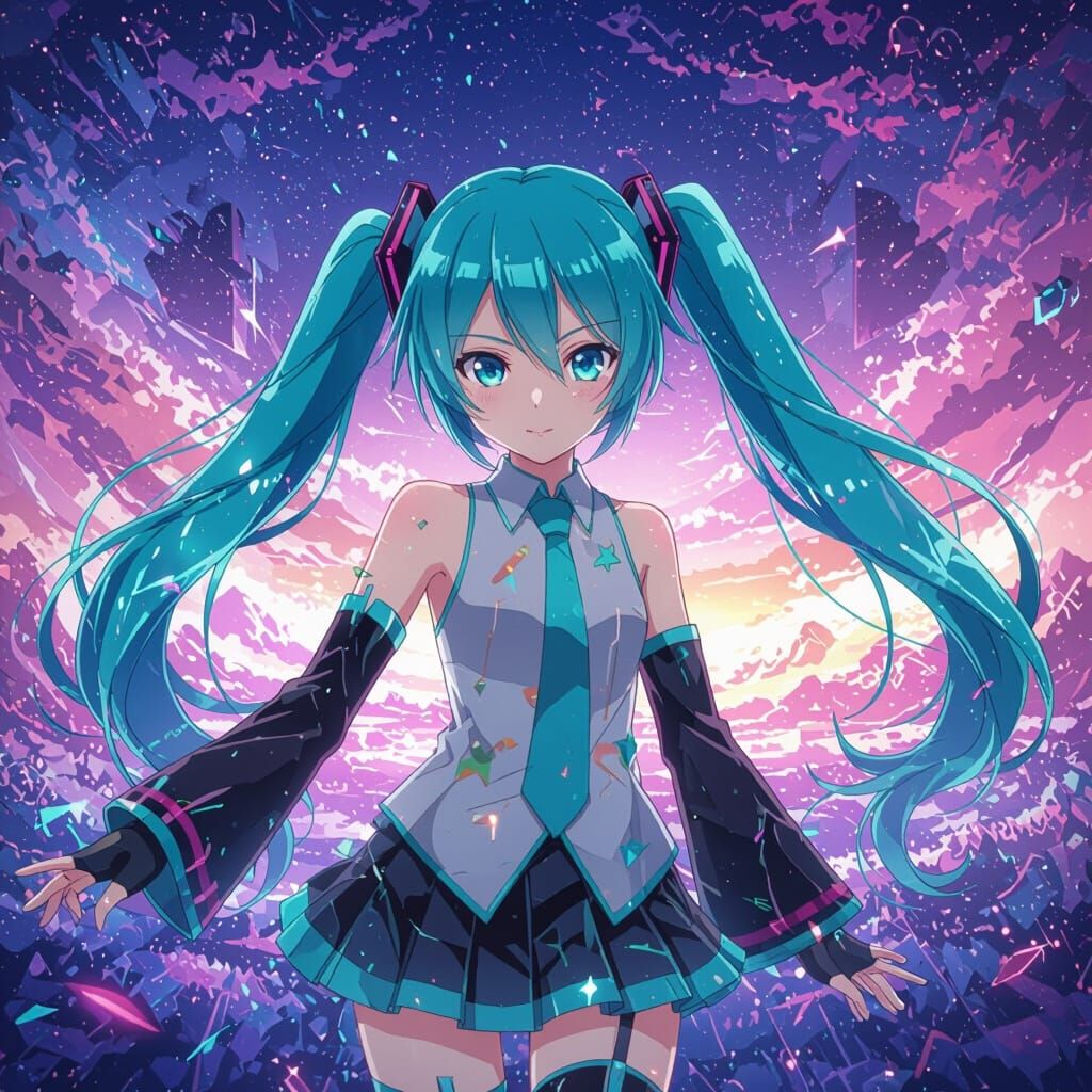 Hatsune Miku in Vibrant Digital Dreamscape