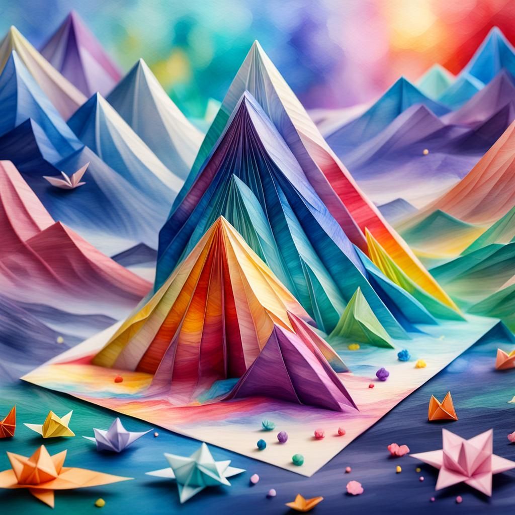 Delicate Origami Paper Craft in Soft Focus Watercolor