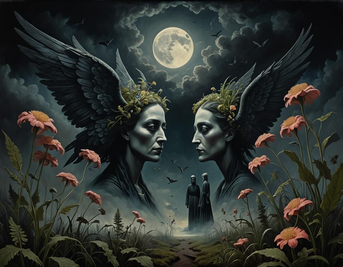 Dark Gothic Dreamscape in Hyperrealistic Style