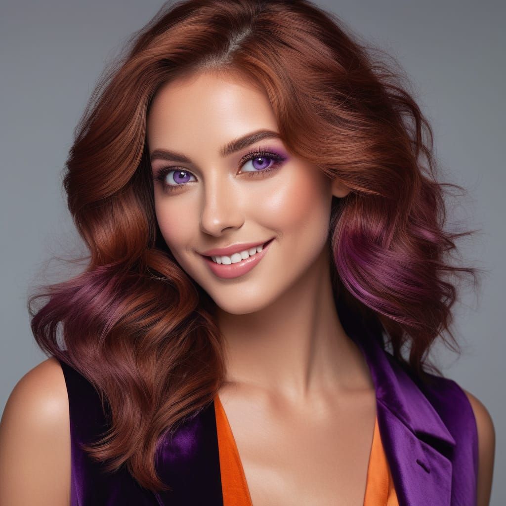 Hyperrealistic Portrait of a Woman with Purple Eyes