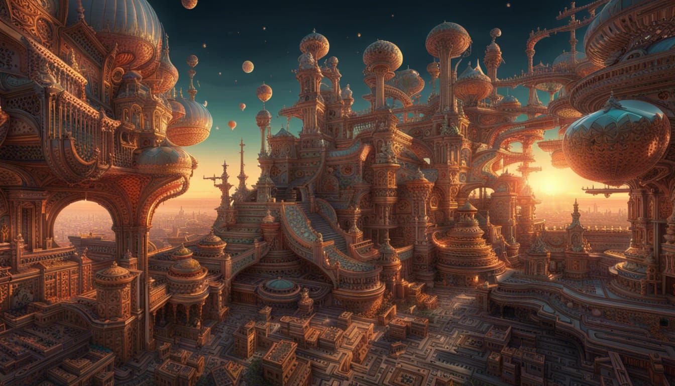 Surreal Solarpunk Landscapes with Hyperdetailed Gothic Archi...