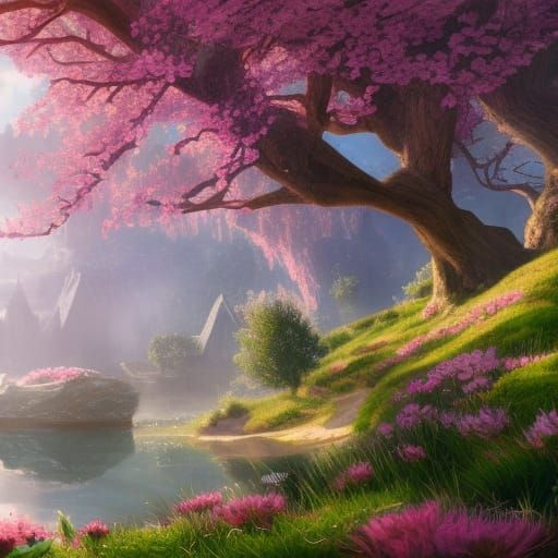 Ethereal Spring Oasis in Vibrant, Intricate Detail