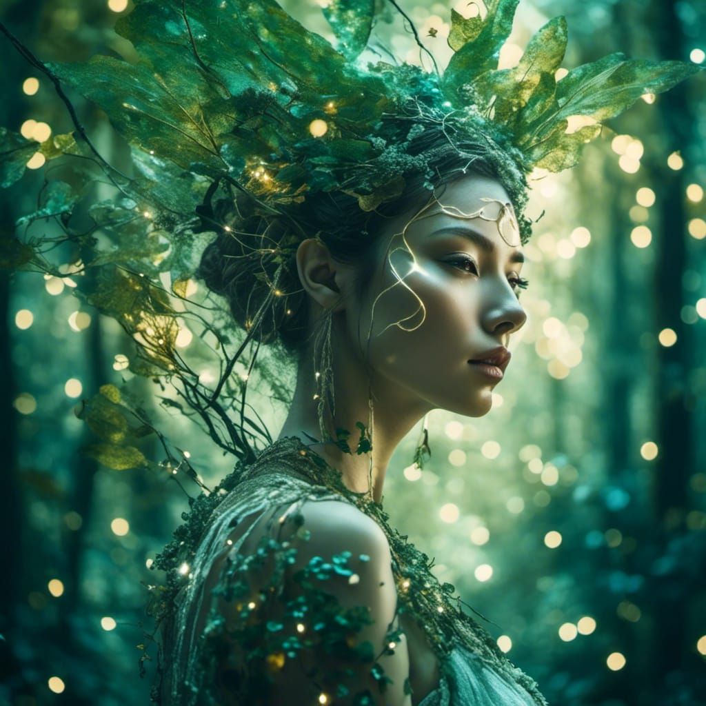 Aurora Dryad in Whimsical Fantasy Forest