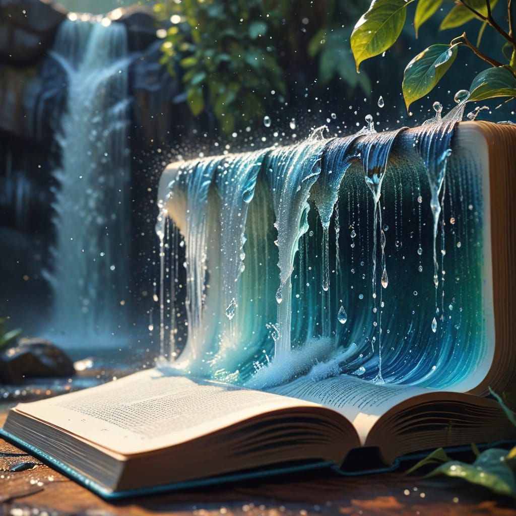 Magical Waterfall Flowing from Open Book