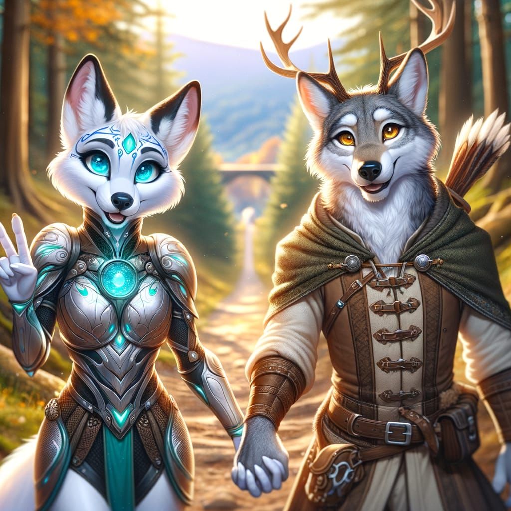 Futuristic Fox and Medieval Wolf in Harmony