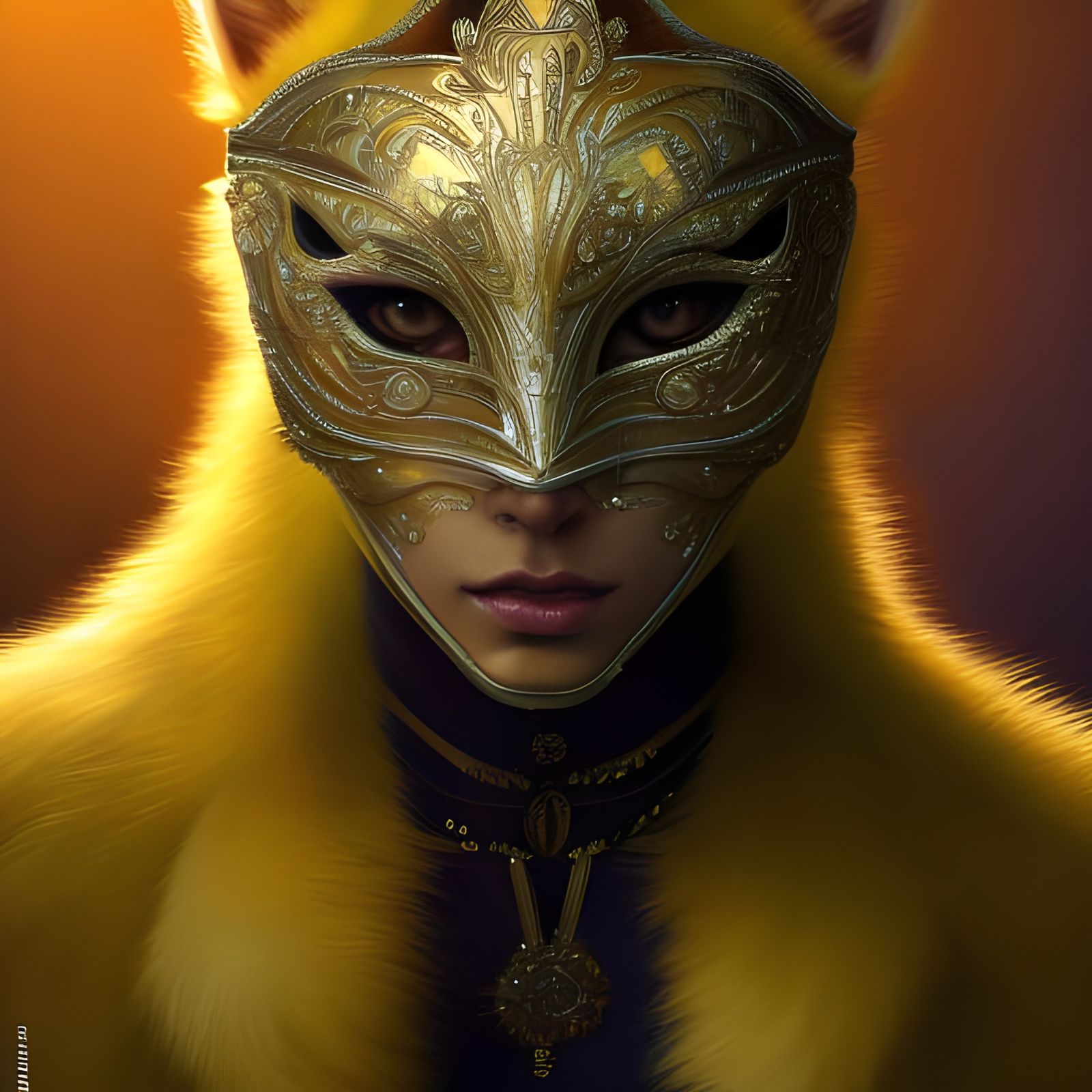 Hyper-Realistic Masquerade Cat in Yellow