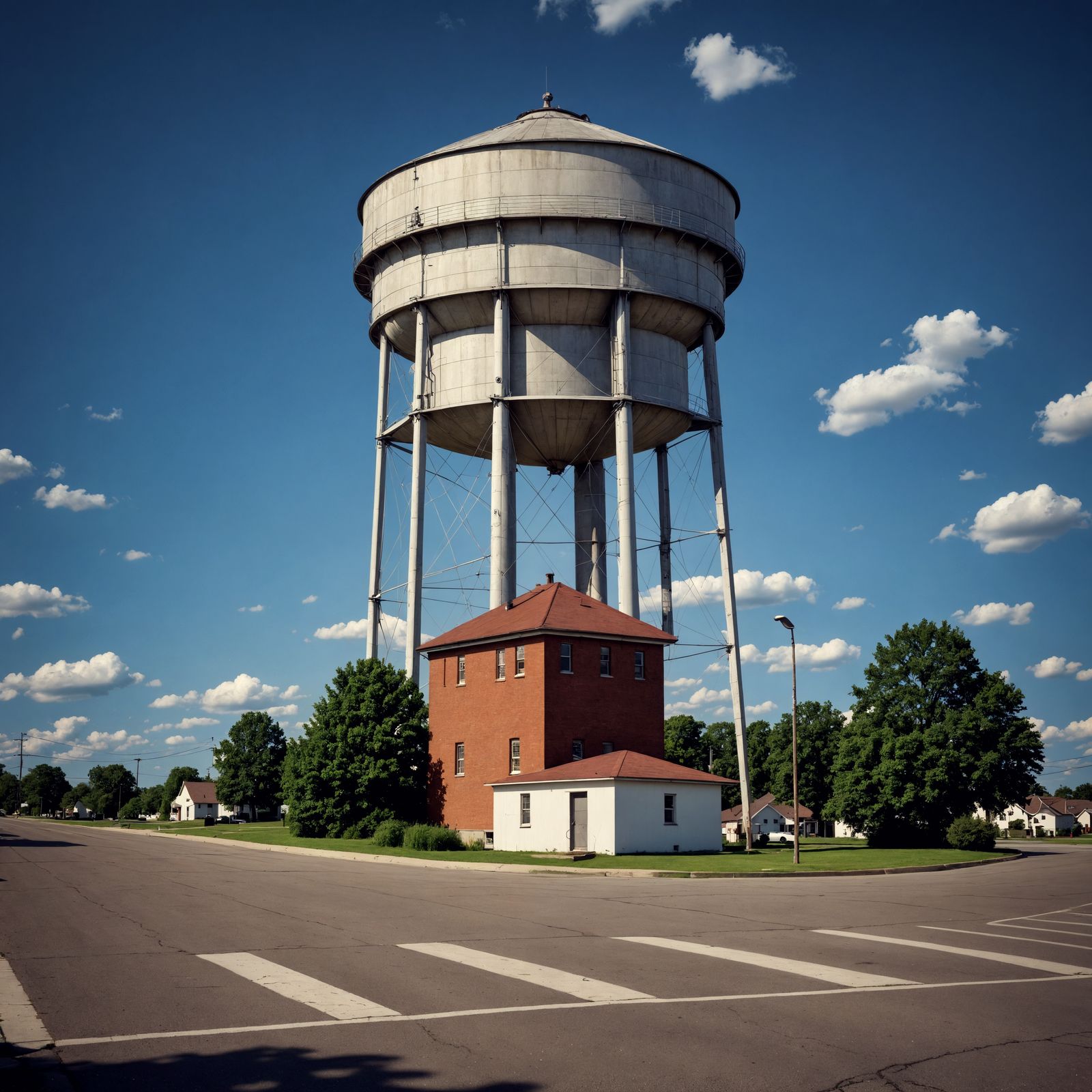 Breathtaking Small Town Water Tower in Hyperrealistic HDR