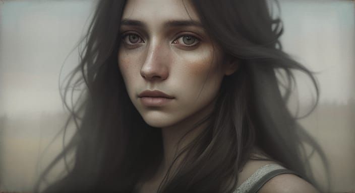 Soft Focus Watercolor Portrait of a Woman with Long Hair